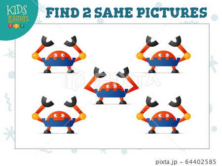 Find two same pictures kids game vector illustration. Find two same pictures kids game vector illustration. 64402585