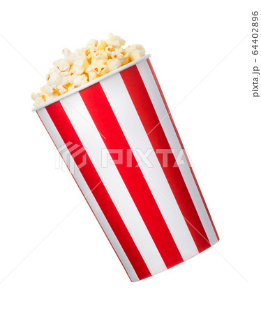 Paper striped bucket with popcorn isolated on white background Paper striped bucket with popcorn isolated on white background 64402896