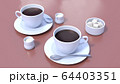 コーヒー 二つ ミルク 砂糖 湯気 テーブル ベージュ CG 64403351