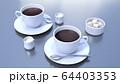 コーヒー 二つ ミルク 砂糖 湯気 テーブル グレー CG 64403353