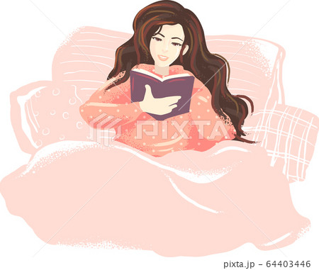Girl Book Read Bed Illustration 64403446