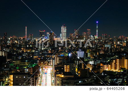 東京 夜景 練馬区役所 展望ロビーから 池袋方面の写真素材