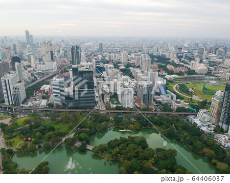 Aerial view green city public park with modern 64406037