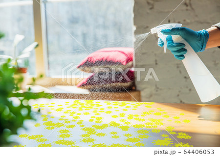 Viruses on surfaces, table you contacting everyday - concept of spreading of virus, disinfection Viruses on surfaces, table you contacting everyday - concept of spreading of virus, disinfection 64406053