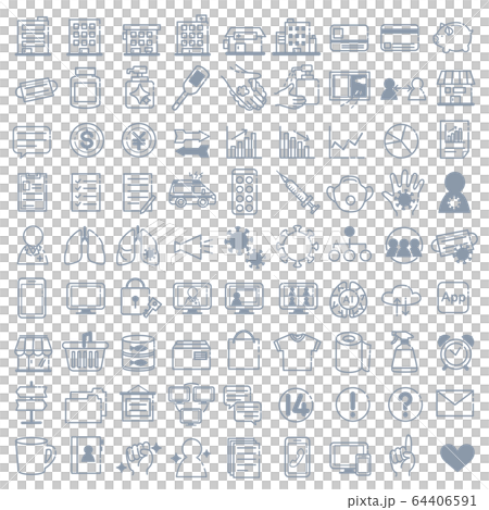 コロナウイルス　感染症対策　アイコン　イラスト　セット　モノトーン 64406591