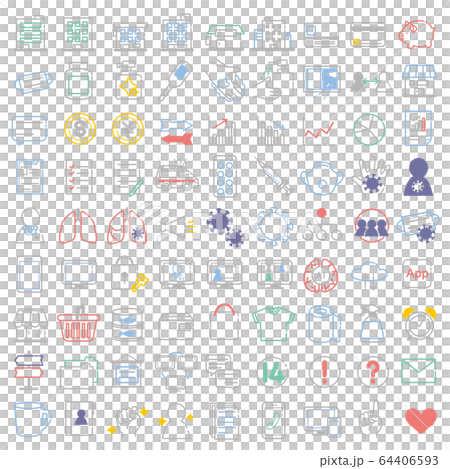 コロナウイルス　感染症対策　アイコン　イラスト　セット 64406593