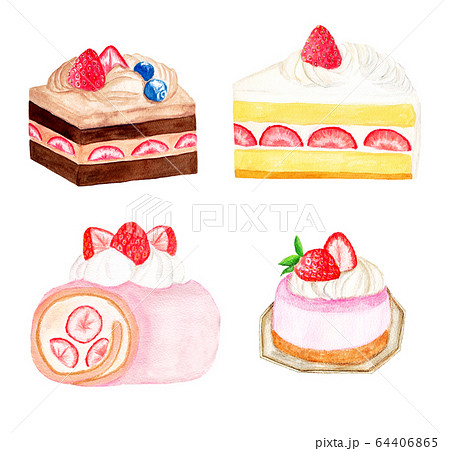 イチゴのケーキ(水彩画)のイラスト素材 [64406865] - PIXTA