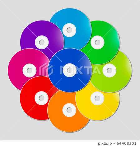 Colorful rainbow CD - DVD in a circle shape on 64408301