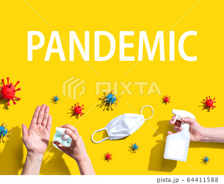 Pandemic theme with viral and hygiene objects Pandemic theme with viral and hygiene objects 64411588