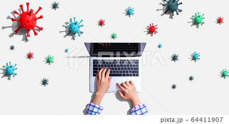 Laptop computer with epidemic influenza concept Laptop computer with epidemic influenza concept 64411907