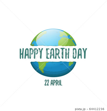 cartoon World earth day greeting card or banner with earth globe isolated on white background. Vector World earth day concept poster illustration with planet Earth isolated on white background 64412236
