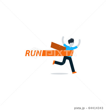 Runner crossing finish line, marathon advertising 64414343