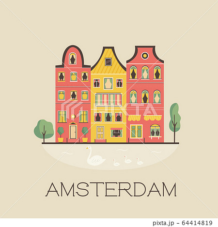 An Amsterdam street with traditional old buildings 64414819