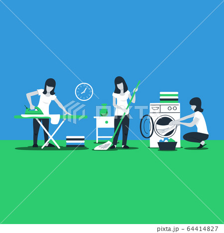 Cleaning house services, woman ironing 64414827