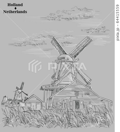 Grey vector hand drawing Holland 3 64415559