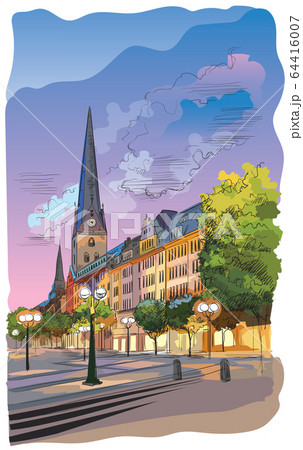 Colorful view of the Church Hauptkirche Sankt 64416007