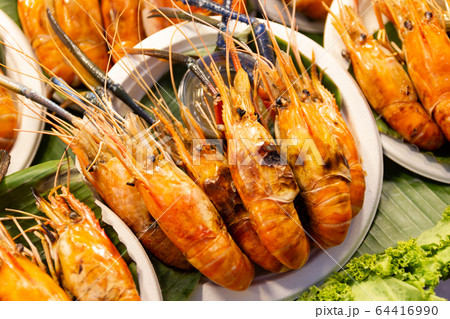 Grilled shrimps of seafood Street food of Thailand 64416990