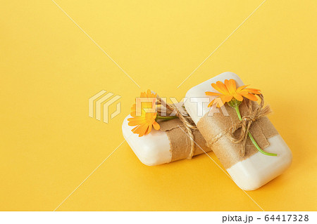 Handmade natural soap decorated with craft paper, 64417328