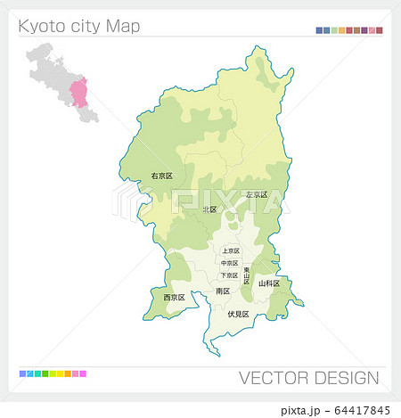 京都市の地図 Kyoto City 等高線 のイラスト素材