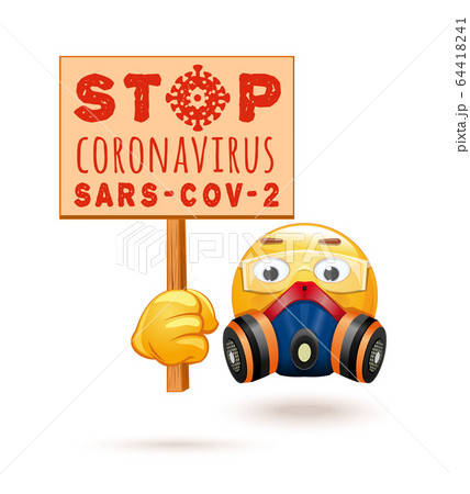 Emoji in a respirator and protection glasses 64418241