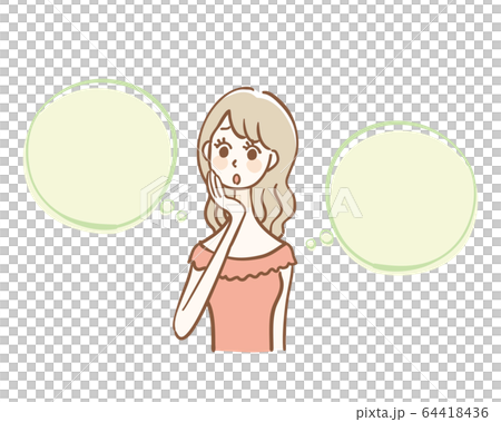 女性　フキダシ　考える　質問 64418436