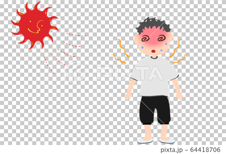 熱中症でめまいを起こす男の子のイラスト 64418706