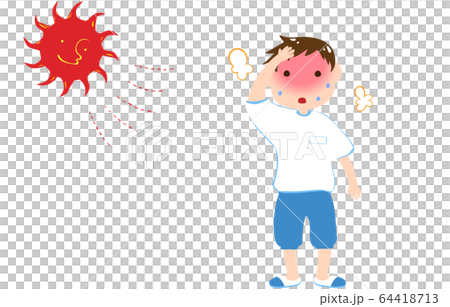 熱中症をおこしそうな男の子のイラスト 熱中症をおこしそうな男の子のイラスト 64418713