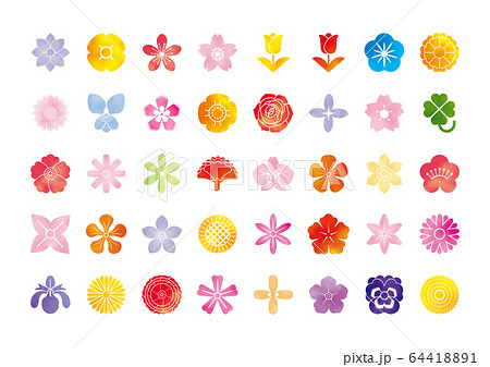 花の水彩アイコンのイラスト素材