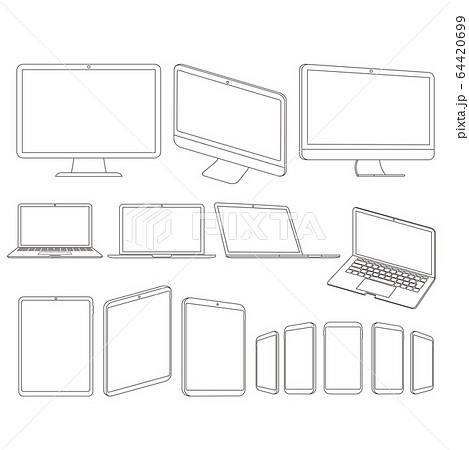 Realistic set of monitor, laptop, tablet, smartpho 64420699