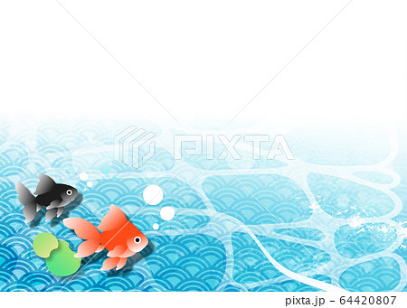 金魚 夏 水中 背景素材 フレームのイラスト素材