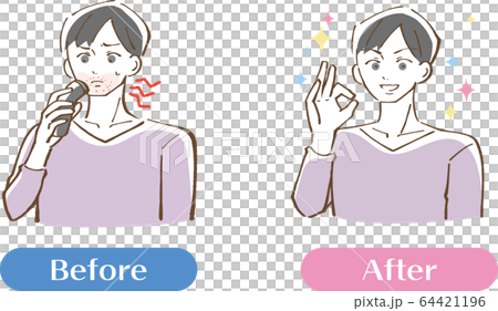 シェイバーで肌が炎症を起こしている男性ビフォーアフターセット イラストのイラスト素材