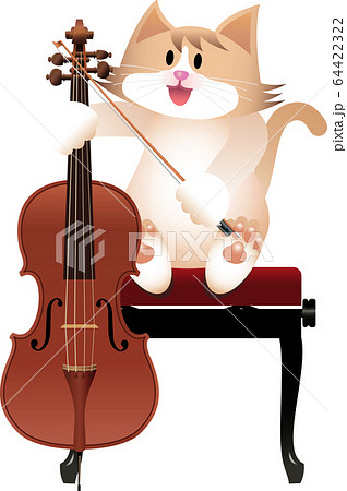 ネコとチェロのイラスト素材