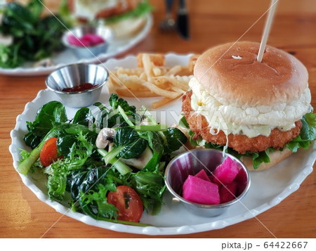 ハンバーガー サラダ フライドポテト 64422667