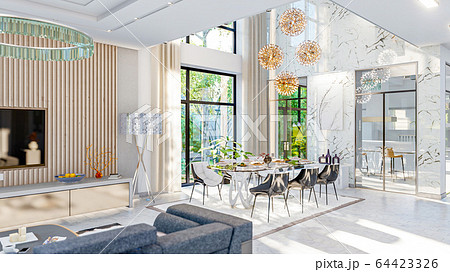 living room interior 3d illustration 64423326