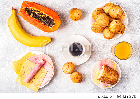 Traditional Brazilian breakfast - cheese bread, 64423579