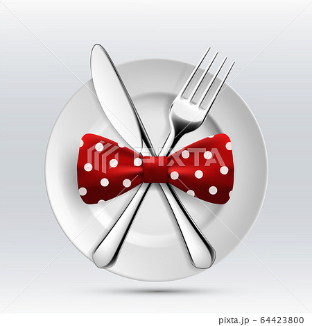 Fork Table Knife And Bow Tie On A Plate のイラスト素材