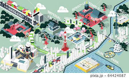 isometric graphic design vector illustration of Tokyo famous place map for travel 64424087