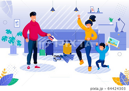 Happy Parent and Cheerful Kid Going for Travel 64424303