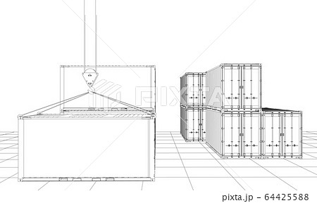 Cargo containers. Wire-frame style 64425588