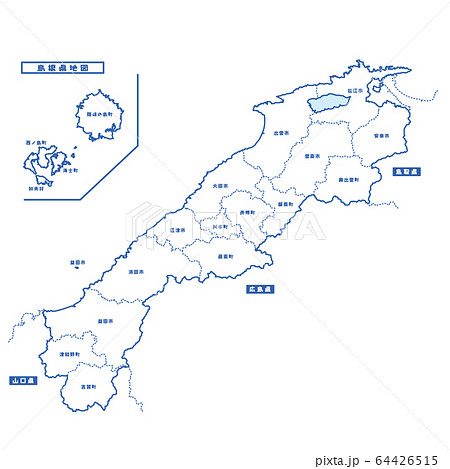 島根県地図 シンプル白地図 市区町村