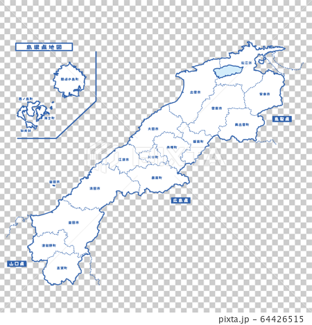 島根県地図 シンプル白地図 市区町村のイラスト素材