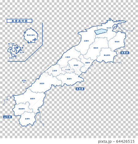 島根県地図 シンプル白地図 市区町村のイラスト素材