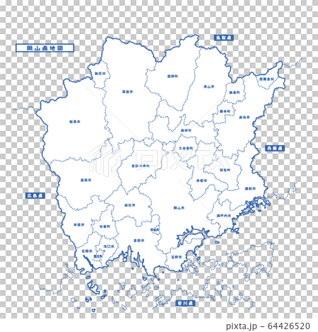 岡山県地図 シンプル白地図 市区町村のイラスト素材