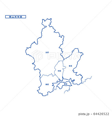 岡山市地図 シンプル白地図 市区町村のイラスト素材