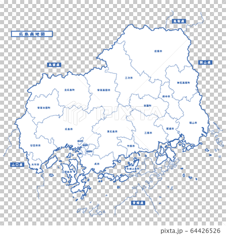 広島県地図 シンプル白地図 市区町村のイラスト素材