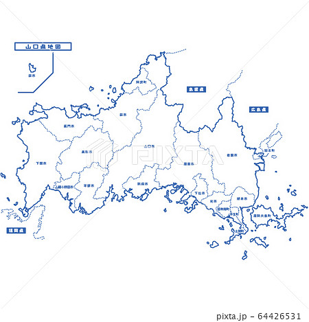 山口県地図 シンプル白地図 市区町村