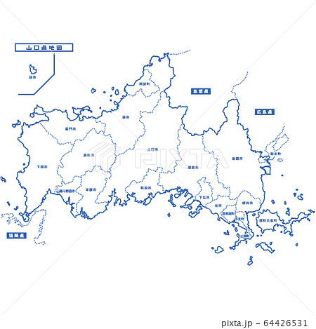 山口県地図 シンプル白地図 市区町村のイラスト素材