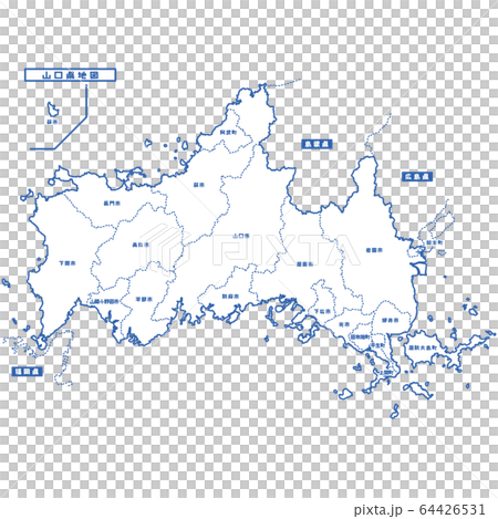 山口県地図 シンプル白地図 市区町村のイラスト素材