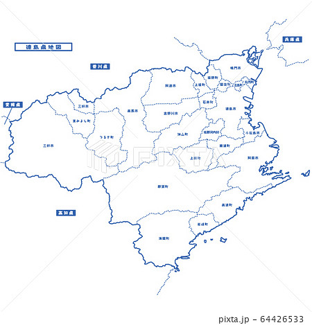 徳島県地図 シンプル白地図 市区町村のイラスト素材