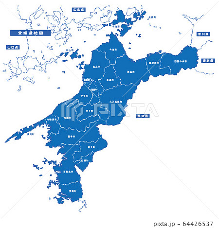 愛媛県地図 シンプル青 市区町村